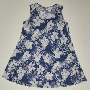 SJS Blue & White Floral Keyhole Dress Size L Comfortable Fit